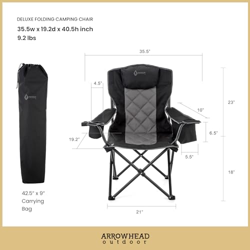 ARROWHEAD OUTDOOR 2-Pack Portable Deluxe Folding Camp Quad Chair w/Headrest, Glass & Cup Holders, Armest 6-can Cooler, Heavy Duty Carry Bag, 550 lbs Weight Capacity - color: Black 2pack