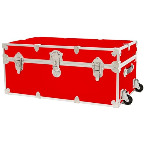 Rhino Trunk & Case Classic Large Trunk with Wheels 32"x18"x14", 1500+ lbs Capacity - Many Colors, Soft-Close Lid. Strong, USA Made Summer Camp Footlocker and Secure College Dorm Storage Chest - color: Red, size: 32" With Removable Wheels