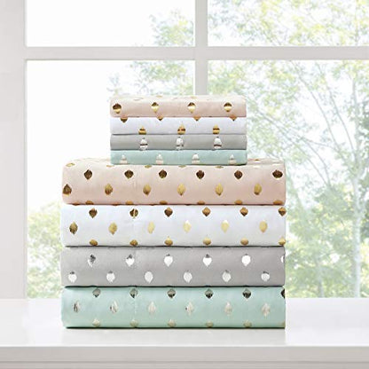 Intelligent Design Microfiber Cozy Bed Sheet Set, Modern All Season Bedding & Pillowcases, Premium 14" Elastic Pocket Fits up to 16" Mattress, Queen Blush/Gold Metallic Dot 4 Piece - color: Blush/Gold Metallic Dot, size: Queen