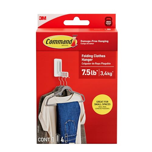 Command Folding Clothes Hanger, Holds up to 5 Hangers 7.5 lb, 1.5lbs per Rung, 1 Hook with 5 Rungs, 4 Strips, Closet Organizer, Home Organization - size: 1 Pack