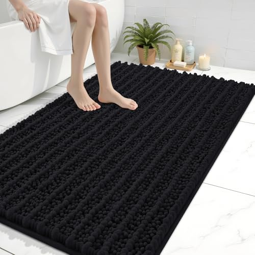 Arotive Luxury Bathroom Rugs 40x32, Extra Soft Thick Absorbent Shaggy Chenille Bath Rugs, Non-Slip Machine Wash Dry, Bath Mats for Bathroom Floor, Tub and Shower, Home Decor Accessories, Black - color: Black, size: 40" X 32"