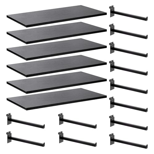 Wood Slatwall Shelves, Slat Wall Shelf Slatwall Acccessory for Garage, Home Improvement, Retail Display (6, 24''x12'') - size: 24''x12''