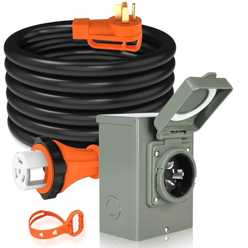 WELLUCK 25FT Power Cord Inlet Box Kit Temporary Connector Cable 50Amp Generator Plug, NEMA 14-50P to SS2-50R Extension Cord 25 Feet with NEMA SS2-50P Generator Inlet, ETL Listed, Weatherproof - size: 25 Ft Cord+50 Amp Box