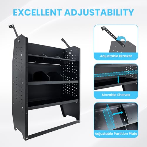 Cargo Van Shelving Storage System Low/Mid/High Roof Steel Van Shelves Fit for Ford Transit,GMC,NV,Chevy Express, Promaster,Sprinter and Metris,32" W x 46" H x 13" D - size: 32" W x 46" H x 13" D