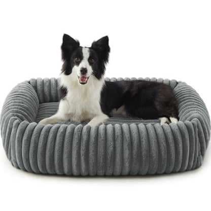 FURTIME Dog Beds Large Sized Dog, Washable Orthopedic Pet Bed with Removable Cover, Rectangle Soft Calming Sleeping Puppy Bed Durable Pet Cuddler with Anti-Slip Bottom, Grey, L(36"x27"x8") - color: Grey, size: L(36"x27"x8")