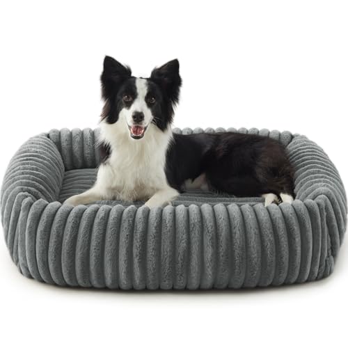 FURTIME Dog Beds Large Sized Dog, Washable Orthopedic Pet Bed with Removable Cover, Rectangle Soft Calming Sleeping Puppy Bed Durable Pet Cuddler with Anti-Slip Bottom, Grey, L(36"x27"x8") - color: Grey, size: L(36"x27"x8")