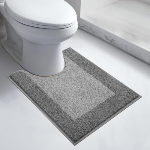 anllugs Bathroom Rugs U-Shaped 20" x 24", Non-Slip Extra Soft Absorbent Bath Rugs, Machine Washable Quick Dry Bath Mats for Toilet Base, Grey & Dark Grey - color: Grey & Dark Grey, size: 20" X 24"