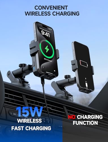 MOKPR Wireless Car Charger, 15W Auto Clamping Car Charger Dash Windshield Air Vent Phone Holder Compatible with iPhone 16 15 14/13/13 Pro/12 pro/12/11/X/8, Samsung S24/S23/S22 - color: Gray