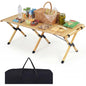 GYMAX 48 Inch Folding Camping Table, Roll-Up Pine Wood Picnic Table with Carry Bag, Portable Lightweight Low Beach Table for BBQ, Party, Backyard Camping