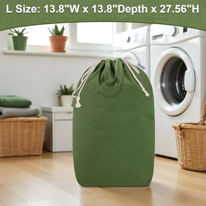 Canvas Laundry Bags with Handles & Square Base 13.8"Wx13.8"Dx27.6"H, Large Heavy Duty Laundry Basket Hamper Liner, College Dorm Washable Drawstring Canvas Dirty Clothes Bag (Army Green) - color: Army Green | Square Base, size: 13.8"Wx13.8"Depthx27.6"H