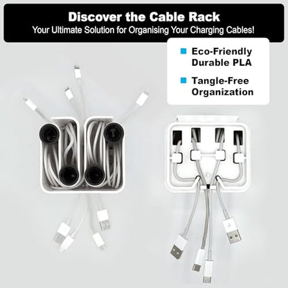 Cable Organizer with Multiple Compartments, Secure Cable Ends, Prevent Tangling, Tidy Workspace, Charging Solution, Desk Organizer Cord Management, White Plastic