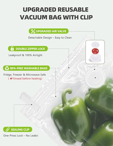 Vacuum Sealer Bags, Reusable Vacuum Zipper Bag, BPA Free Heavy Duty Vacuum Storage Bag for Food 15 Bags (15 Medium Bags (10.24x11.02 in)) - size: 15 Medium Bags (10.24x11.02 in)