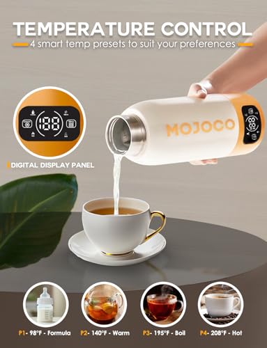 MOJOCO Portable Travel Kettle - 20oz Double Wall Vacuum Insulated Stainless Steel Kettle for Coffee, Tea - Leak Proof Portable Small Water Boiler for RV, Camping