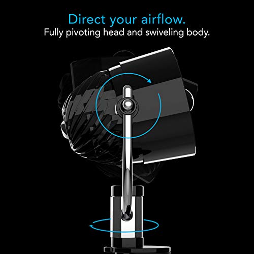Vornado Pivot Clip Personal Air Circulator, 3-Speed, Portable Desk Fan with Multi-Surface Clip, 360-Degree Adjustable Axis, 9 in Tall, 4 in Diameter, Whisper Quiet, Black - color: Black