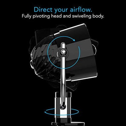 Vornado Pivot Clip Personal Air Circulator, 3-Speed, Portable Desk Fan with Multi-Surface Clip, 360-Degree Adjustable Axis, 9 in Tall, 4 in Diameter, Whisper Quiet, Black - color: Black