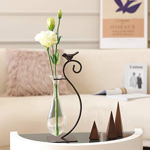 Marbrasse Desktop Glass Planter Hydroponics Vase,Planter Bulb Vase with Holder for Home Decoration,Modern Creative Bird Plant Terrarium Stand, Scindapsus Container (Water Drop Vase) - color: Water Drop Vase