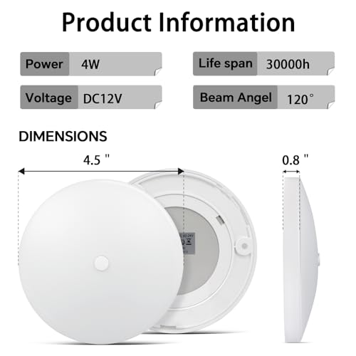 acegoo RV 3CCT 4.5'' LED Ceiling Dome Light, 3000K/4500K/6000K Switchable with Blue Nightlight 12V Puck Light for Motorhome Camper Trailer Boat, Surface Mount w/Dimmer Switch (4 Pcs) - color: 4 Pcs