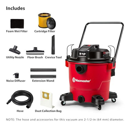 Vacmaster 16-Gallon 6.5 Peak HP† Wet/Dry Vacuum – VJH1612PF 1101, Red - size: 16 Gallon