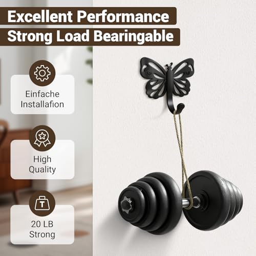 Butterfly Design Metal Hook for Both Screw Mounting and Strong Adhesive | Suitable for Living Room, Bathroom, Kitchen, Bedroom for Coat, Bag, Scarf, Towel, Hat, Key, Cup, Black 6 Set - style: 6B
