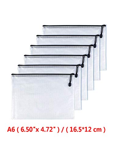 Oaimyy-A6(6"x 4.5"), Mesh Zipper Pouch Document Folders Bag Plastic Zip File Folders for School Office Supplies, Travel, Organizing Storage-Black,6 Pcs - size: A6