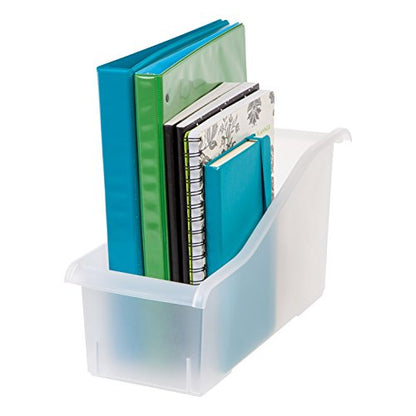 IRIS USA Plastic Book Bin Magazine Holder, 8-Pack, Vertical Standing Connecting Container Box for Office Dorm Study Homework Binder Notebook File Craft Stationery Supplies Organizer Caddy, Clear - size: 8 - Pack, style: Magazine Holder