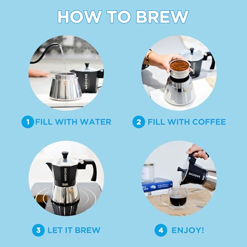 GROSCHE Milano Induction Stovetop Espresso Maker Moka Pot for Greca, Induction, Electric & Gas Stoves, Dishwasher Safe Stovetop Espresso Maker | 3 Espresso Cup, Black - color: Induction, Black, size: 3 espresso cups