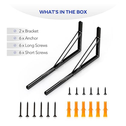Ravinte 2 Pack 24 Inch Folding Shelf Brackets – Matte Black, Heavy Duty Collapsible Brackets for Tables and Benches – Space-Saving Design - size: 24 Inch