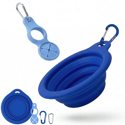 Collapsible Dog Bowl Large, Portable Silicone Dog Water Bowl with Carabiner, Foldable Travel Bowl for Walking, Hiking, Camping and Road Trips, 22oz, Navy - color: navy, size: Large (22oz 650ml)