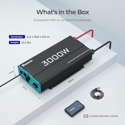 Renogy Inverter P2 3000W Pure Sine Wave Inverter 12V DC to 120V AC Converter for Home, RV, Truck, Camping, Trailer, with Wired Remote Controller, Support Li, AGM, SLD, GEL, FLD Batteries - size: 3000W(No BT & ATS)