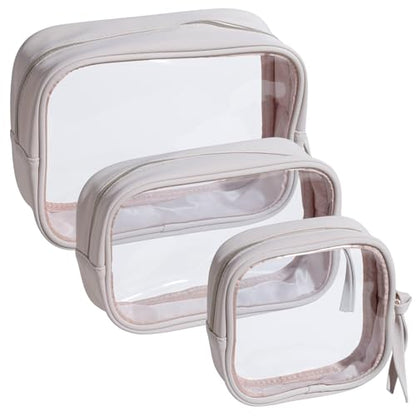 BS-MALL Toiletry Bag Waterproof Makeup Organizer Travel Size Clear - Makeup Cosmetic Organizer Water-resistant Portable Pouch PU Leather Washable Travel Essentials Makeup Bag 3 Pack