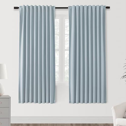 SHINELAND Light Blue Black Out Curtains 72 Inch Long, Thermal Insulated Room Darkening Pleated Drapes for Bedroom Living Room - color: Light Blue, size: 52"W x 72"L (Pack of 2)