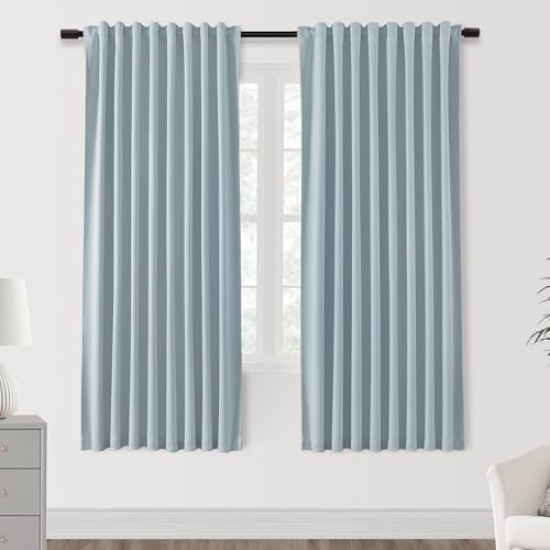 SHINELAND Light Blue Black Out Curtains 72 Inch Long, Thermal Insulated Room Darkening Pleated Drapes for Bedroom Living Room - color: Light Blue, size: 52"W x 72"L (Pack of 2)