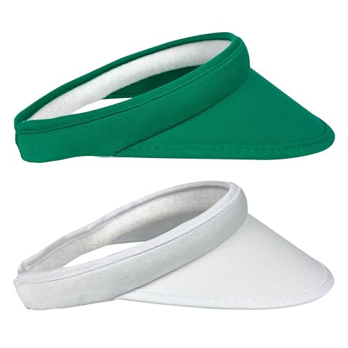 2 Pack Sun Visor Hats Women Men Clip On Wide Brim Visors Hat Outdoor Sports Golf Beach Travel Tennis Caps - color: White+green
