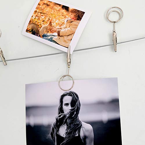 Multi-Purpose Steel Wall Hanging Photo Display Cable Wire Rod with 12 Adjustable Clips for Hanging Photos Notes Postcard and Artworks (Round) - size: Round