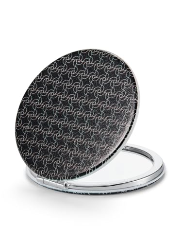 OMIRO 1X/10X Compact Magnifying Mirror, Unique Painting Pocket Mirror with Classical PU Leather (Round, Black Pinwheel Stripe) - color: Black Pinwheel Stripe