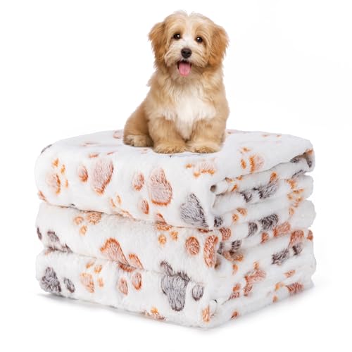 1 Pack 3 Blankets Fluffy Premium Fleece Soft Pet Blanket Flannel Throw for Cat Dog Puppy (Small 23x16'', Paw-White) - color: White,white,white, size: 23x16 inch(Pack of 3)