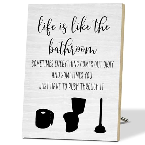 Life is Like The Bathroom Sign for Home Toilet Wall Sign Funny Art Wooden Desktop Decor for Bathroom Wall Art Decor for Modern Home Office Restroom - F479 - color: Bathroom03