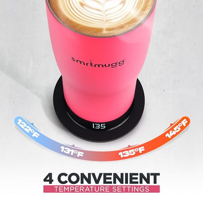 SMRTMUGG X Heated Coffee Mug 19 oz., 8 Hour Battery Life, Self-Heating, Adjustable Temp Controlled, LCD Screen, Includes Cover with Magnetic Slider (Pink) - color: Pink