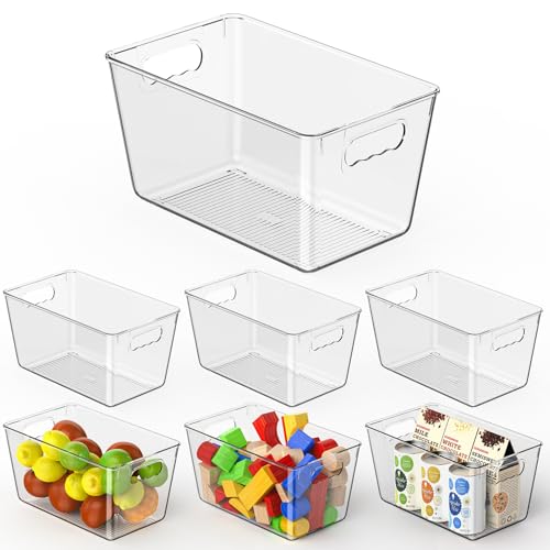 Clear Pantry Organizer Bins, Storage Containers & Plastic Containers with Handle, Cabinet Organizer, Home Organization Must Haves for Kitchen, Laundry Room, Office, Closet & Freezer (6 Pack) - color: 6 Pack, size: M with Handle (10"L x 6"W x 5"H)