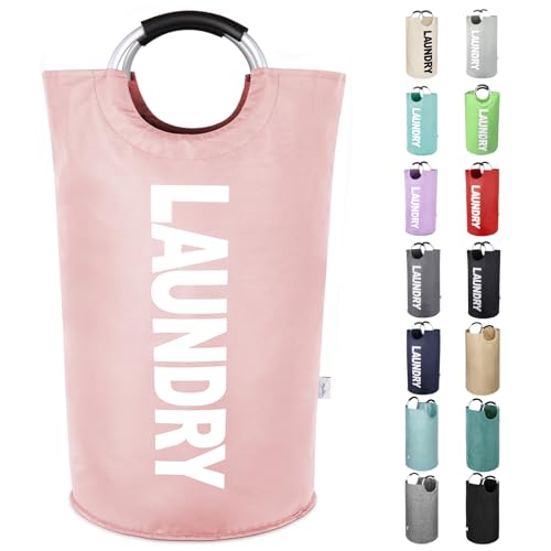 Large Laundry Basket Collapsible，Freestanding Clothes Hamper Bag with Handles – Tall Folding Dirty Laundry Bin，Sturdy Laundry Sorter for College Dorm，Laundry Room – 115L (Pink) - color: Pink, size: 115L