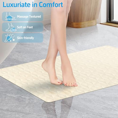 Non Slip Bathtub Mat for Bath Tub Shower - Natural Rubber Mat with 241 Suction Cups - Soft Bathroom Safety Mat - Unique Diamond Pattern - Fatigue Relief - Machine Washable - 16 × 28 Inch - color: Beige, size: 28" x 16" (Rectangular)