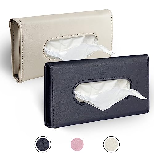 Car Tissue Holder, 2 Pack Sun Visor Napkin Holder, Premium PU Leather, Car Mask Holder for Sun Visor Vehicle, with Tissue Refill, Black&Beige - color: 2pack-black & Beige
