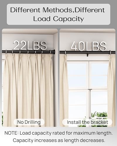 Tension Curtain Rod By EZFurni,123-160 Inches, Heavy Duty Tension Rod,Adjustable Curtain Rods No Drilling & Easy Assemble Extra Long Tension Rod, Black - color: Black, size: 123-160 Inches