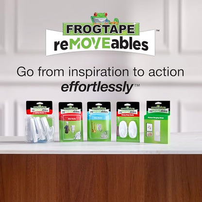 FrogTape reMOVEables Heavy Duty Wall Hooks - 8 Hooks and 12 Strips - Holds up to 3 lbs - No Damage - Easy to Remove & Reuse - Medium Wall Hook with Adhesive Strips - White (Pack of 8) - size: Pack of 8, style: Medium