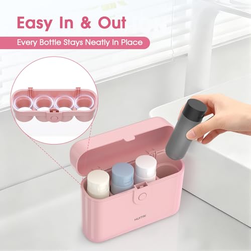 Travel Bottles with Case, 4x2oz TSA Approved, Leak-Proof, Press to Unlock, Compact & Portable Travel Toiletries (Pink) - color: Pink