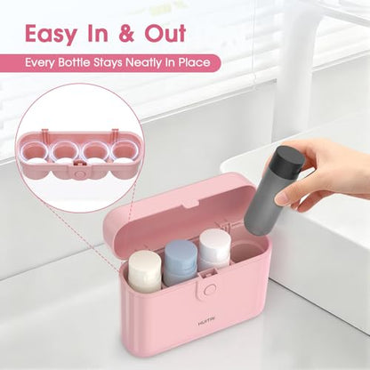Travel Bottles with Case, 4x2oz TSA Approved, Leak-Proof, Press to Unlock, Compact & Portable Travel Toiletries (Pink) - color: Pink