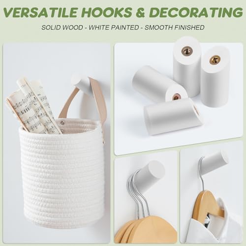 Felidio Wood Wall Hooks, 4 Pack Coat Hooks Wall Mounted, Rustic Wooden Heavy Duty Robe Hook Hat Rack, Hook for Hanging Bathroom Towels Clothes Hanger (White) - color: White - 4 Pack