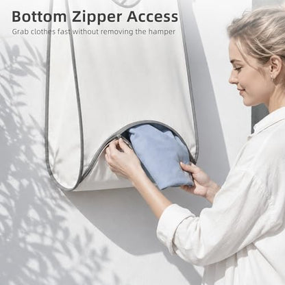 STORAGE MANIAC Wall Mount Laundry Hamper, 90L Hanging Laundry Bag with Bottom Zipper Opening, Space-Saving Dirty Clothes Hamper with Mounting Hardware for College, Dorm, RV, White