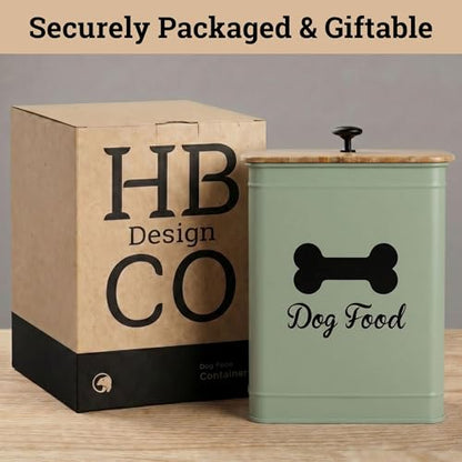 Dog Food Container Airtight 5-7 lb (25 Cup) Capacity - Cute Airtight Dog Food Storage Container with Bamboo Lid & Sturdy Metal Handle - Green Metal Kibble Storage Bin for Dogs up to 50 lbs - Pet Jar - color: Sage Green