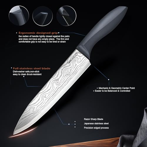 RAXCO Kitchen Knife Set,10-Piece Stainless Steel Knife Set with Block,Gray | Pro-Sharpened Kitchen Knives,Space-saving Compact Organizer for Small Kitchen,RV,Apartment and Dorm - color: Damascus
